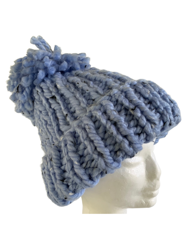 Tweed Carolina Blue Pom Pom Beanie - Image 3