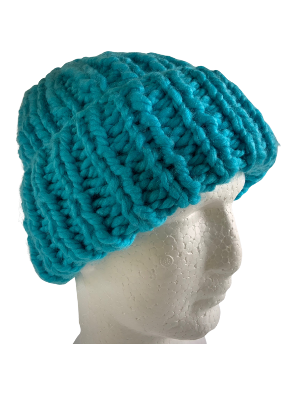 Blue Aquamarine Ribbed Beanie - Image 2