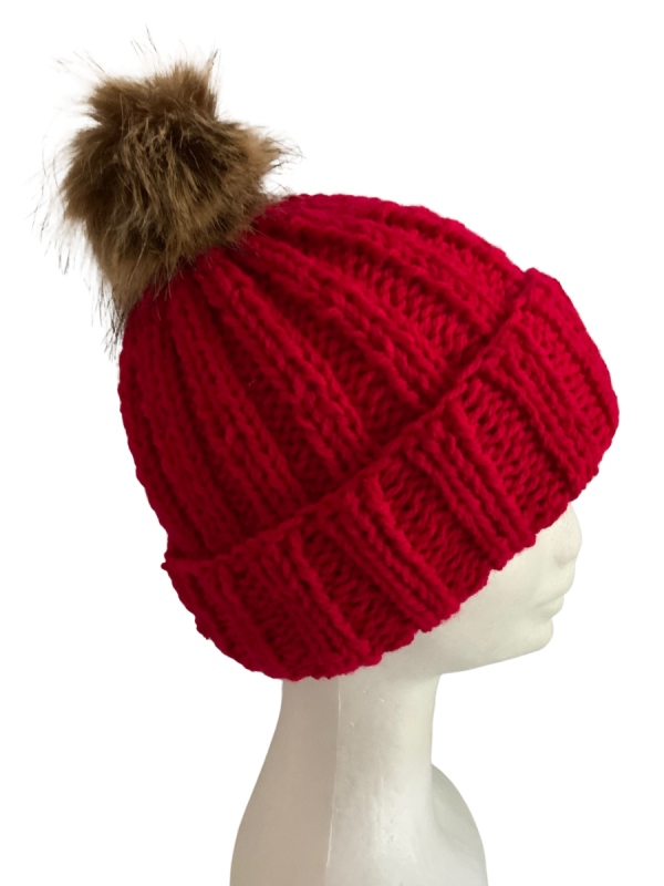 Cherry Red Ribbed Beanie - Image 3