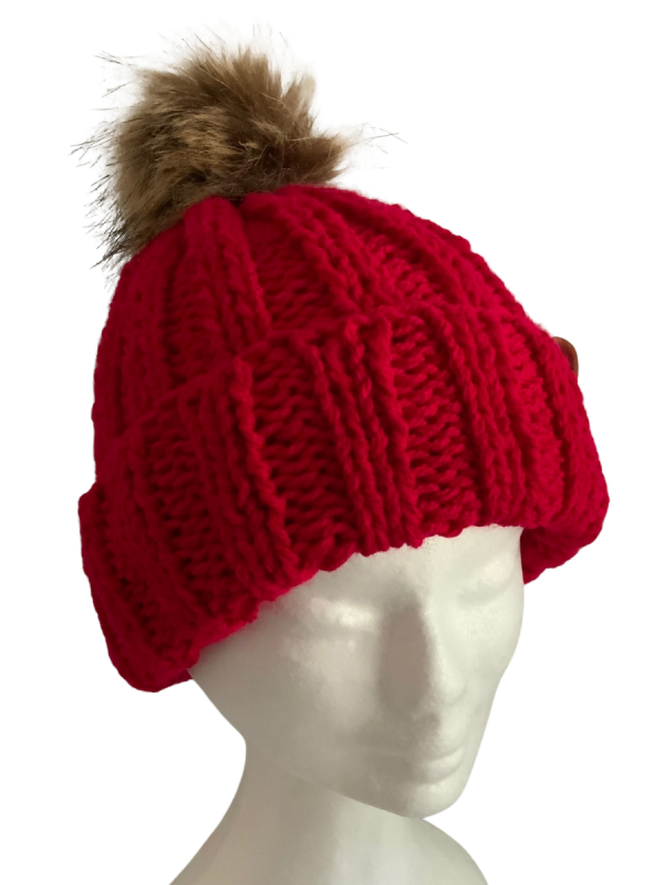 Cherry Red Ribbed Beanie