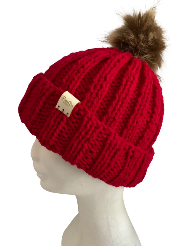 Cherry Red Ribbed Beanie - Image 4