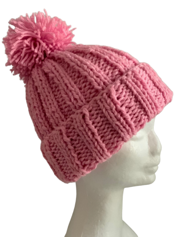Flamingo Pink Ribbed Beanie - Image 2