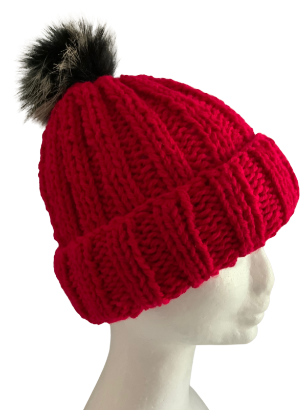 Ruby Red Ribbed Beanie - Image 2