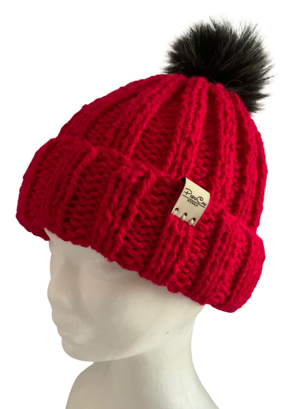 Ruby Red Ribbed Beanie - Image 3