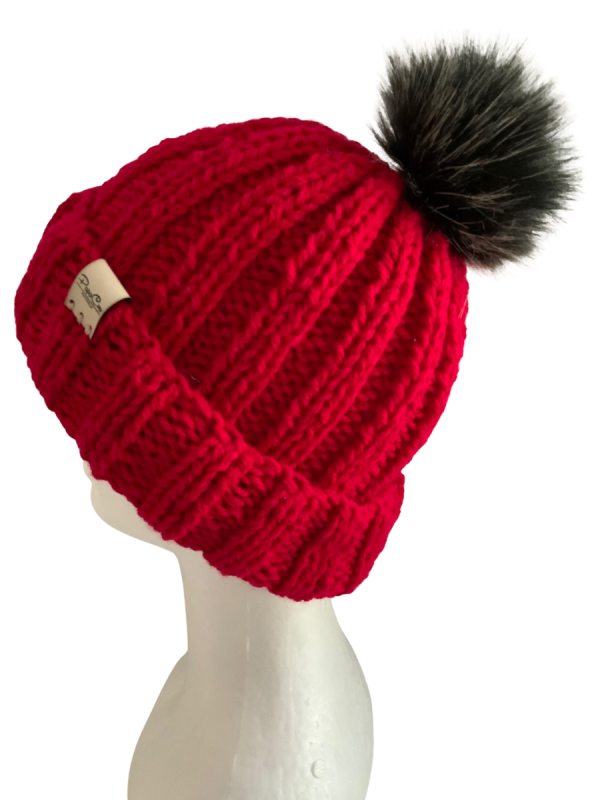 Ruby Red Ribbed Beanie - Image 4
