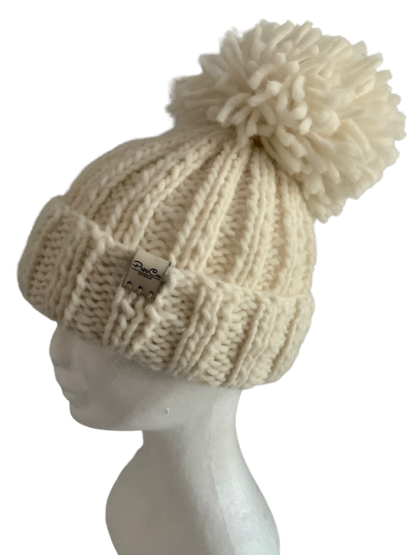 Cream Pom Pom Ribbed Beanie - Image 3