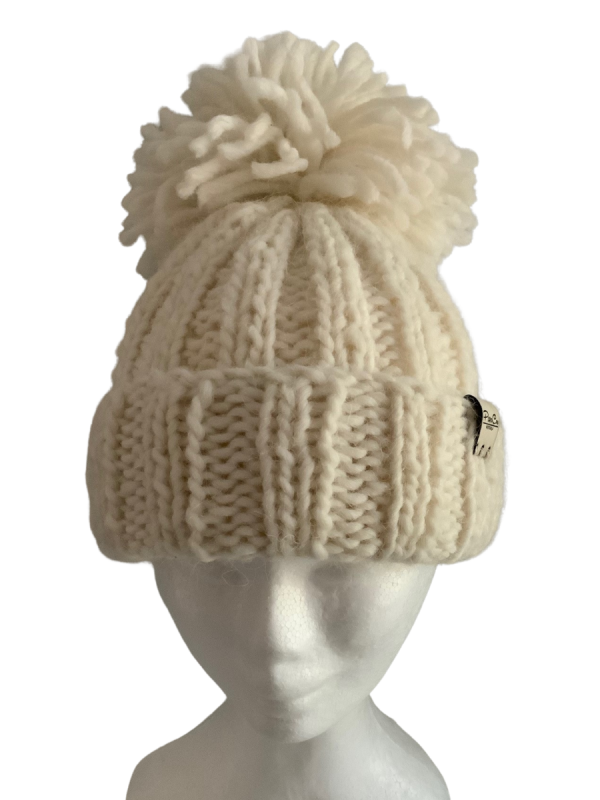 Cream Pom Pom Ribbed Beanie