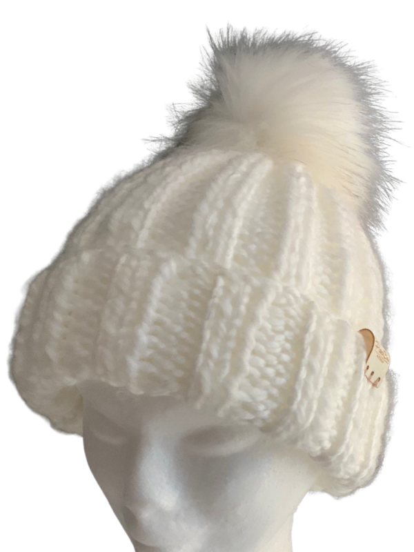 Snow White Pom Pom Ribbed Beanie