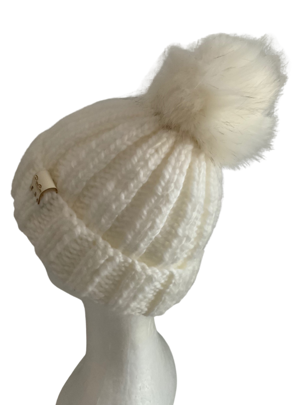 Snow White Pom Pom Ribbed Beanie - Image 4