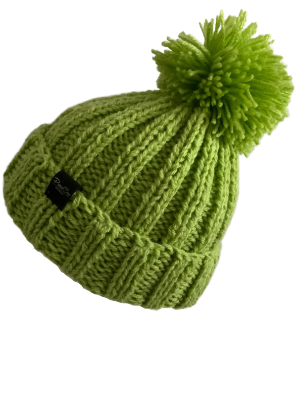 Grass Green Pom Pom Ribbed Beanie