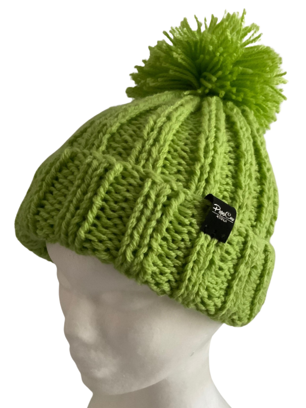 Grass Green Pom Pom Ribbed Beanie - Image 2