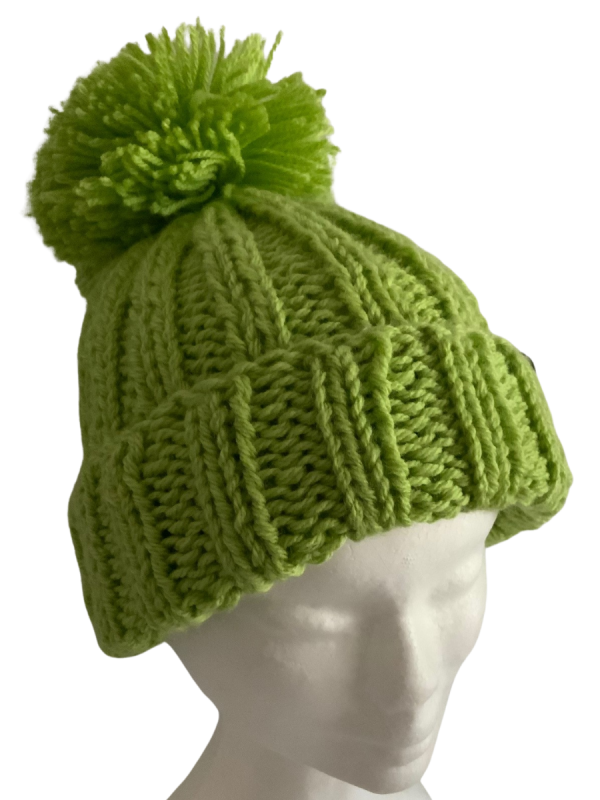 Grass Green Pom Pom Ribbed Beanie - Image 3