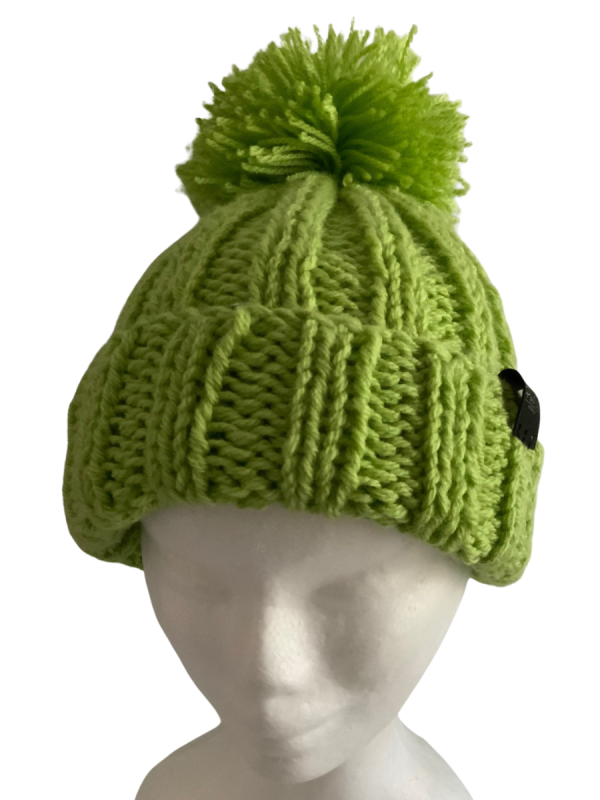 Grass Green Pom Pom Ribbed Beanie - Image 4