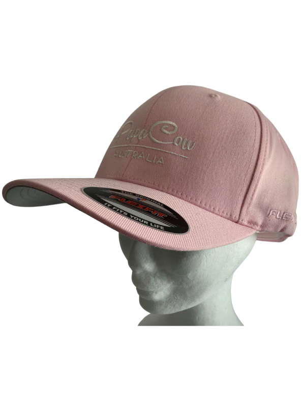 FLEXFIT Perma Curve Youth Baseball Cap - Baby Pink, White Embroidery - Image 2