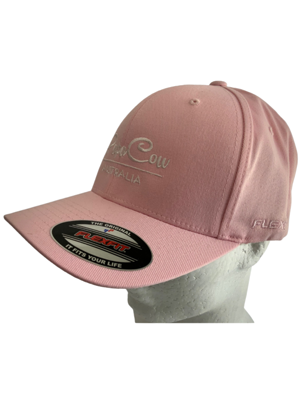 FLEXFIT Perma Curve Baseball Cap - Baby Pink, White Embroidery - Image 4
