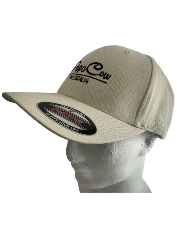 FLEXFIT Perma Curve Baseball Cap - Bone, Black Embroidery - Image 3