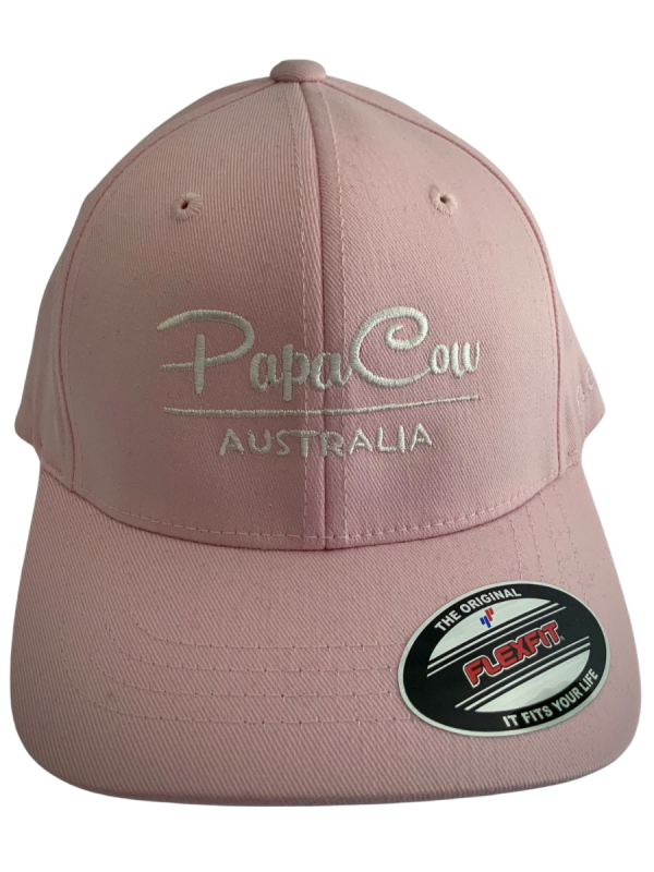 FLEXFIT Perma Curve Youth Baseball Cap - Baby Pink, White Embroidery