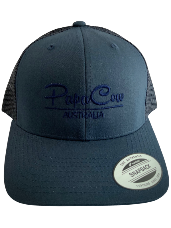 YUPOONG Classic Retro Trucker Cap - Navy, Blue Embroidery