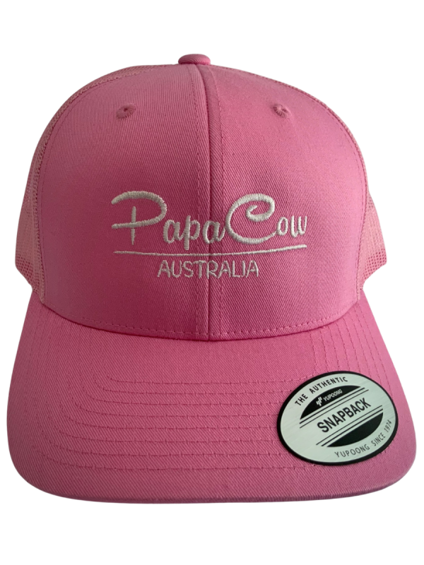 YUPOONG Classic Retro Trucker Cap - Pink, White Embroidery