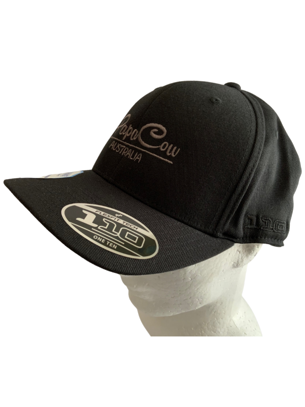 FLEXFIT Cotton Twill Snapback Curved Peak Cap - Black, Charcoal Embroidery - Image 2