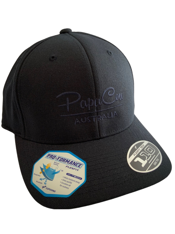 FLEXFIT Cotton Twill Snapback Curved Peak Cap - Dark Navy, Blue Embroidery - Image 5