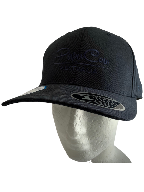 FLEXFIT Cotton Twill Snapback Curved Peak Cap - Dark Navy, Blue Embroidery - Image 4