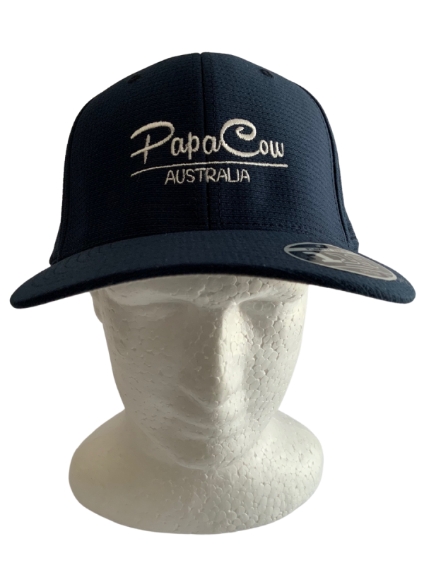 FLEXFIT Cotton Twill Snapback Curved Peak Cap - Navy, White Embroidery - Image 2