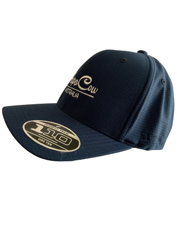FLEXFIT Cotton Twill Snapback Curved Peak Cap - Navy, White Embroidery - Image 3