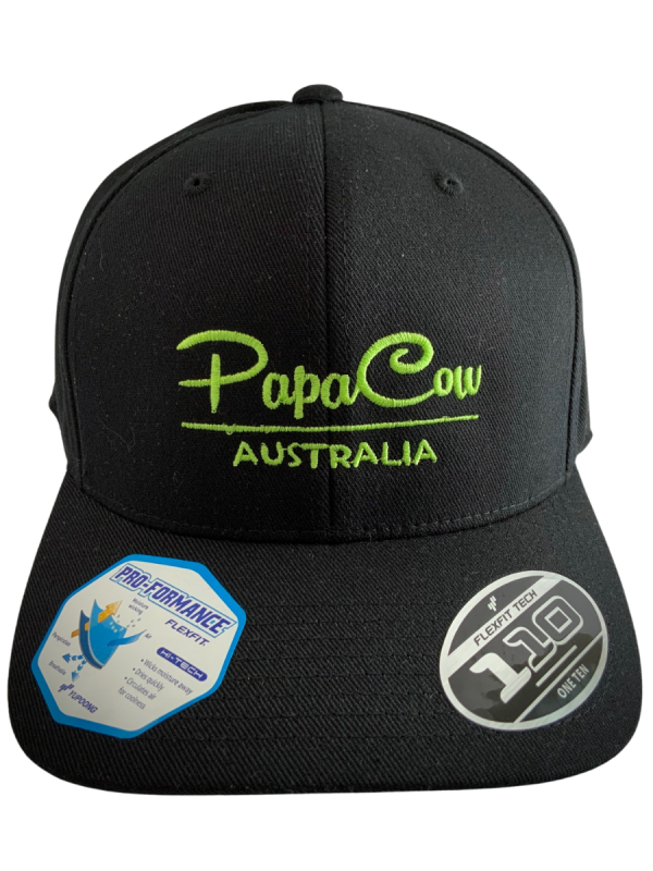 FLEXFIT Cotton Twill Snapback Curved Peak Cap - Black, Lime Green Embroidery - Image 6