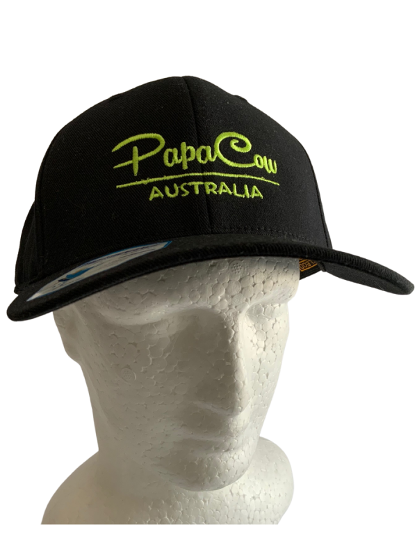 FLEXFIT Cotton Twill Snapback Curved Peak Cap - Black, Lime Green Embroidery - Image 4