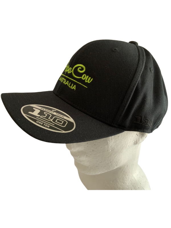 FLEXFIT Cotton Twill Snapback Curved Peak Cap - Black, Lime Green Embroidery