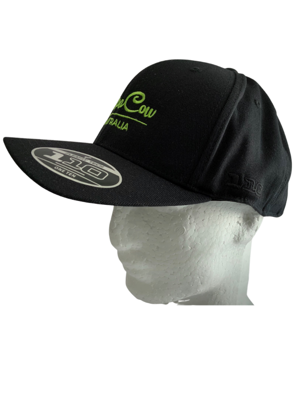 FLEXFIT Cotton Twill Snapback Curved Peak Cap - Black, Lime Green Embroidery - Image 2