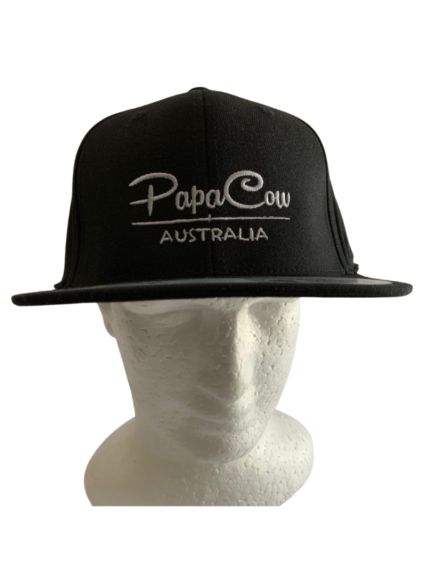 FLEXFIT Cotton Twill Snapback Flat Peak Cap - Black, Silver Embroidery - Image 2