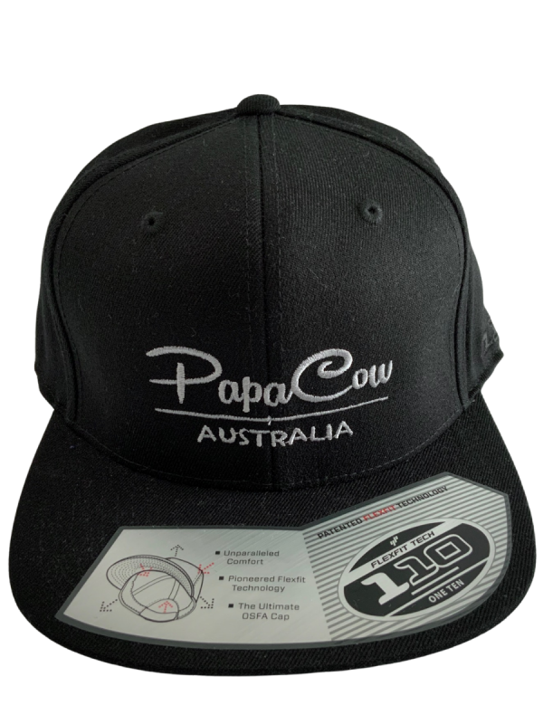 FLEXFIT Cotton Twill Snapback Flat Peak Cap - Black, Silver Embroidery - Image 3