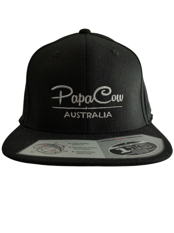 FLEXFIT Cotton Twill Snapback Flat Peak Cap - Black, Silver Embroidery - Image 4