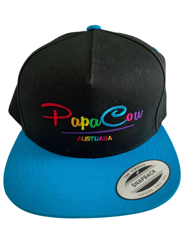 FLEXFIT Cotton Twill Snapback Flat Peak - Black/Blue, Rainbow Embroidery