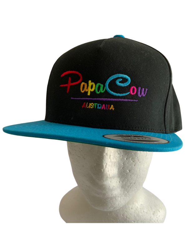 FLEXFIT Cotton Twill Snapback Flat Peak - Black/Blue, Rainbow Embroidery - Image 4