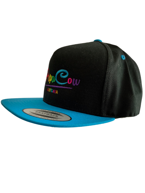 FLEXFIT Cotton Twill Snapback Flat Peak - Black/Blue, Rainbow Embroidery - Image 3