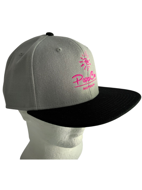 Frack Snapback Cap - Grey/Black, Pink Embroidery