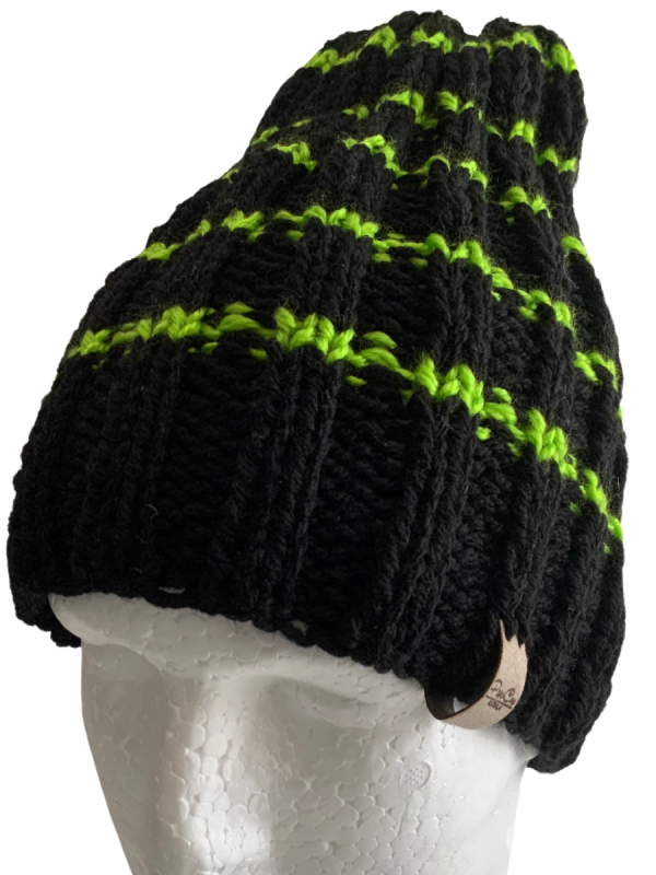 Green Striped Black Rib Beanie - Image 2