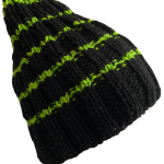 Green Striped Black Rib Beanie