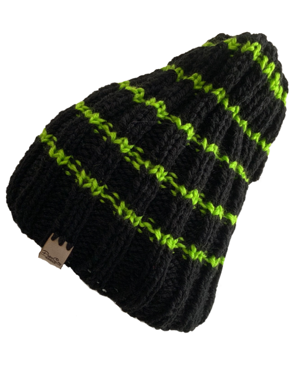 Green Striped Black Rib Beanie - Image 4