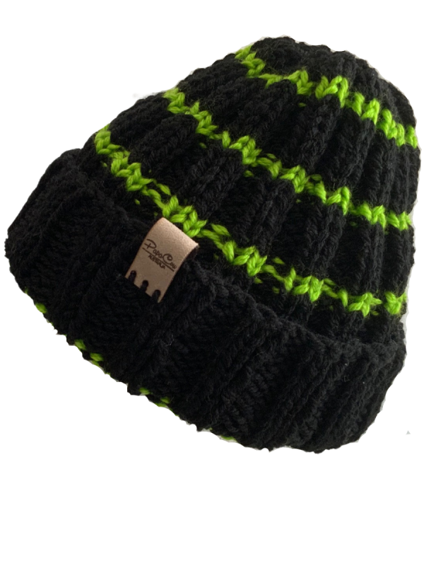 Green Striped Black Rib Beanie - Image 5