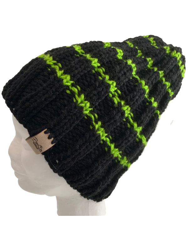 Green Striped Black Rib Beanie - Image 6
