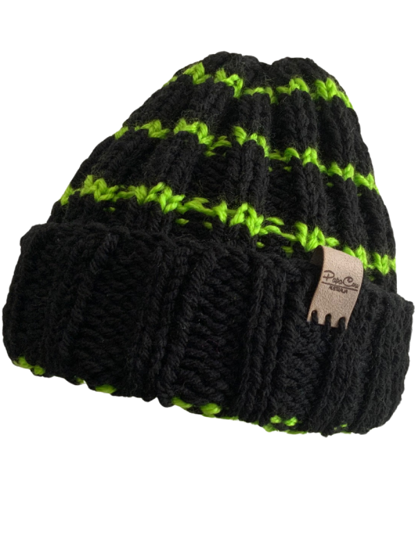 Green Striped Black Rib Beanie - Image 7