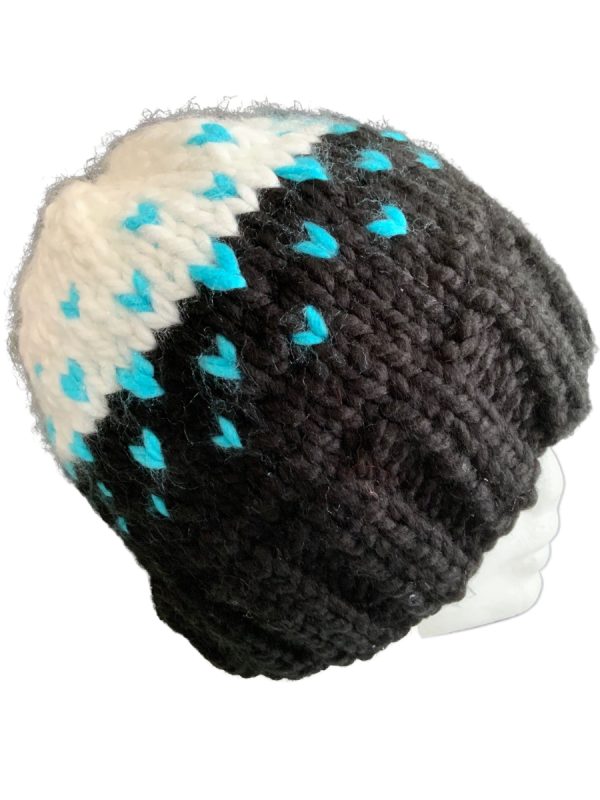 Black, White, Aqua Lovin' Hearts Beanie - Image 2