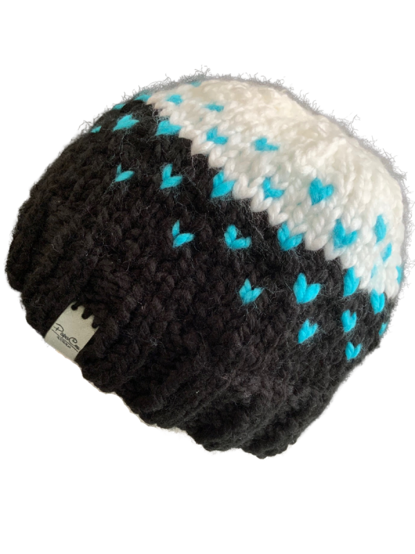 Black, White, Aqua Lovin' Hearts Beanie