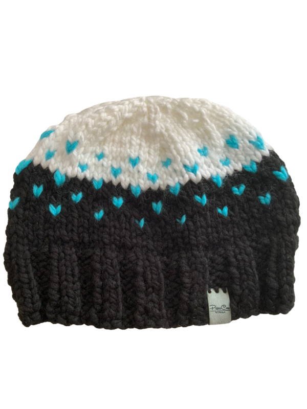 Black, White, Aqua Lovin' Hearts Beanie - Image 4