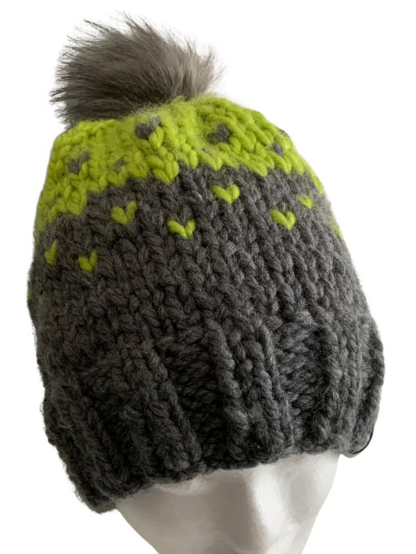 Grey/Green Lovin' Hearts Beanie - Image 3