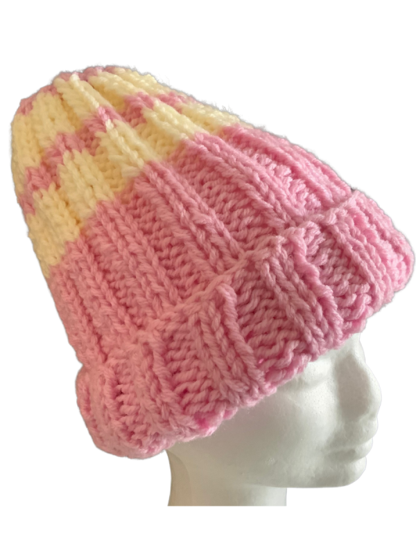 Flamingo Pink & Cream Rib Beanie - Image 2